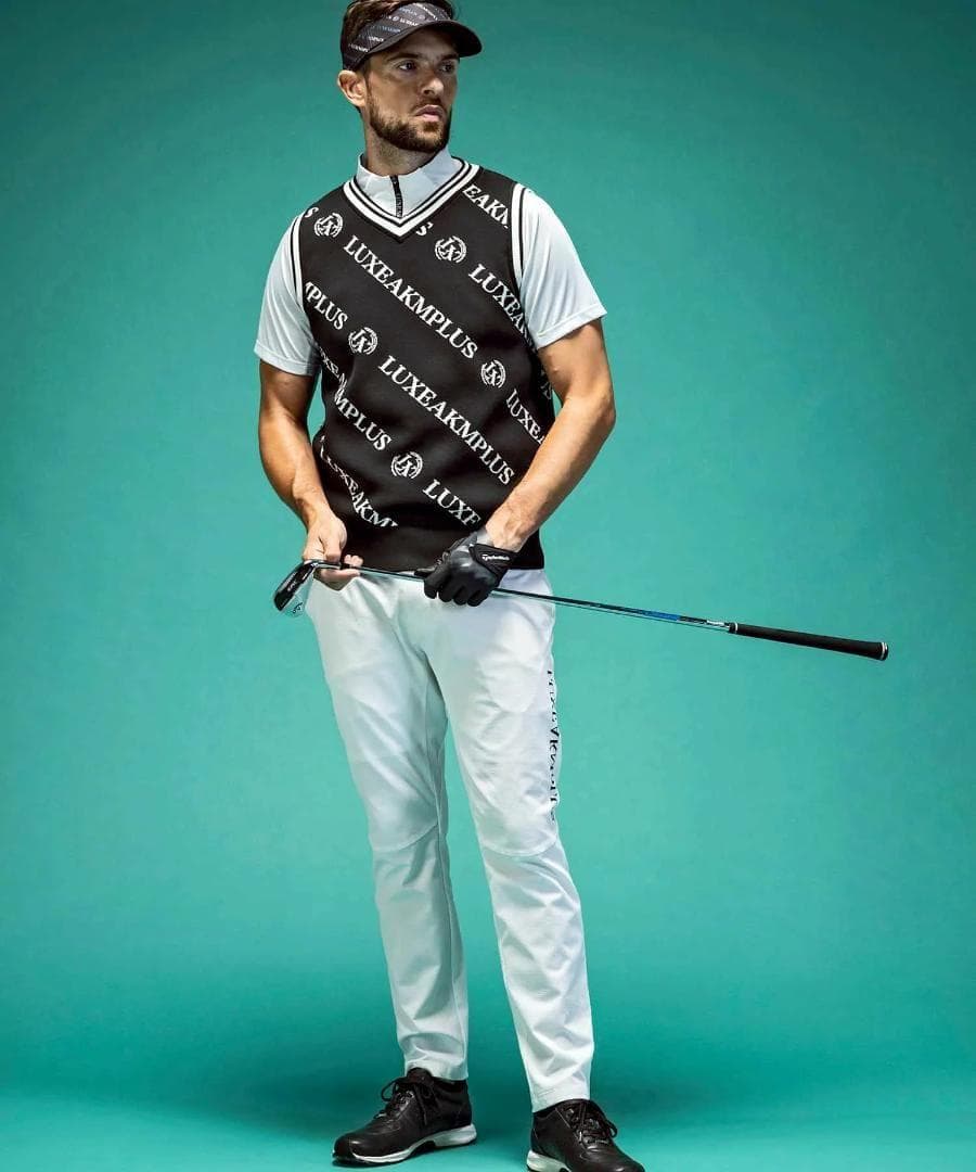 LUXEAKMPLUS 24SS 新品 GOLF 総柄 ロゴ ニット ベスト