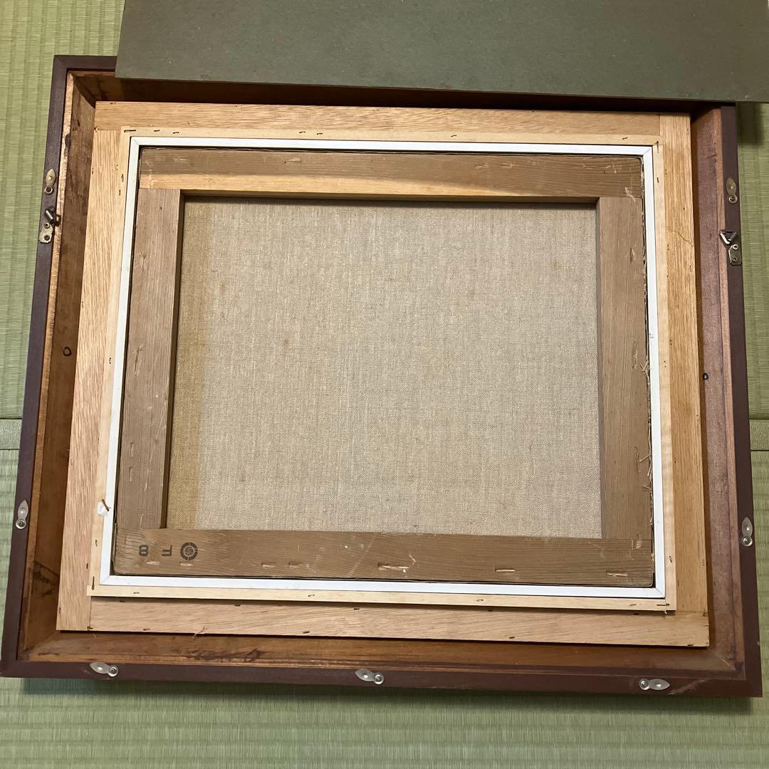 油彩画　8号　冬の森林風景　額縁入り
