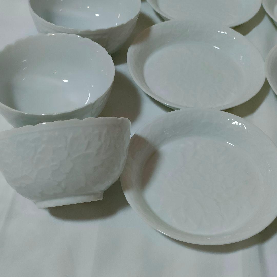 【新品】有田焼 西山窯 白磁 牡丹 皿・小鉢揃 各5客 2箱 全20個 木箱付