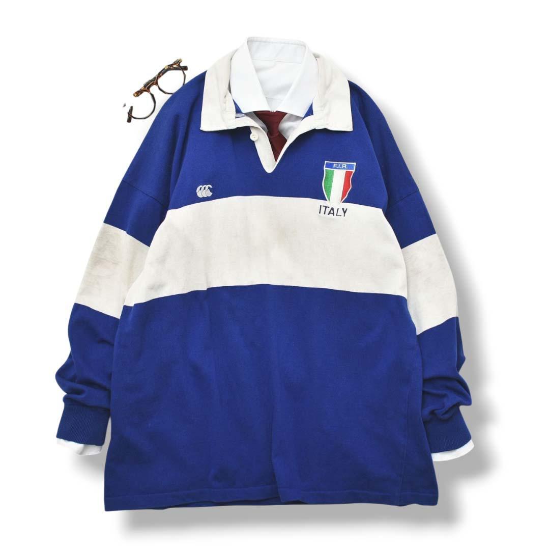 90s NZ製 カンタベリー 長袖 ラガーシャツ イタリア代表 2XL ボーダー