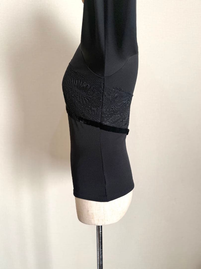 sale! 美品　Chacott チャコット　トップス　ベロアリボン　レース　黒