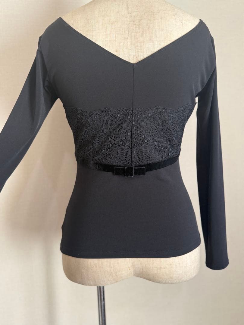 sale! 美品　Chacott チャコット　トップス　ベロアリボン　レース　黒
