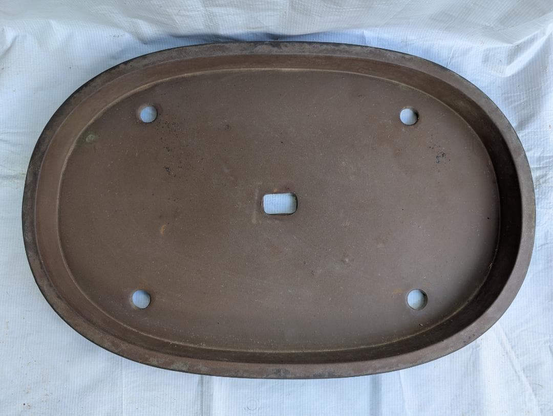 盆栽鉢 大型 浅鉢 オーバル 約69×45.5×6.5cm 無釉 灰泥鉢 鉢皿