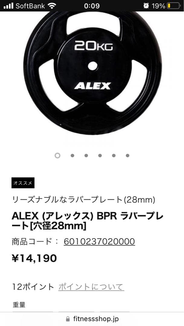 ① ALEX BPRラバープレート20kg × 1枚