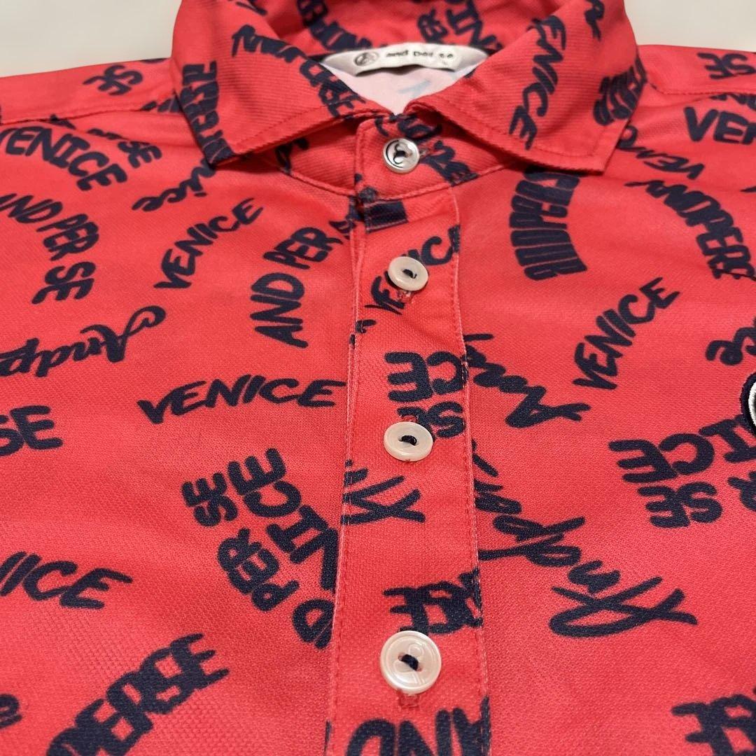 美品 and per se アンパスィ ポロシャツ メンズ L 総柄 レッド系