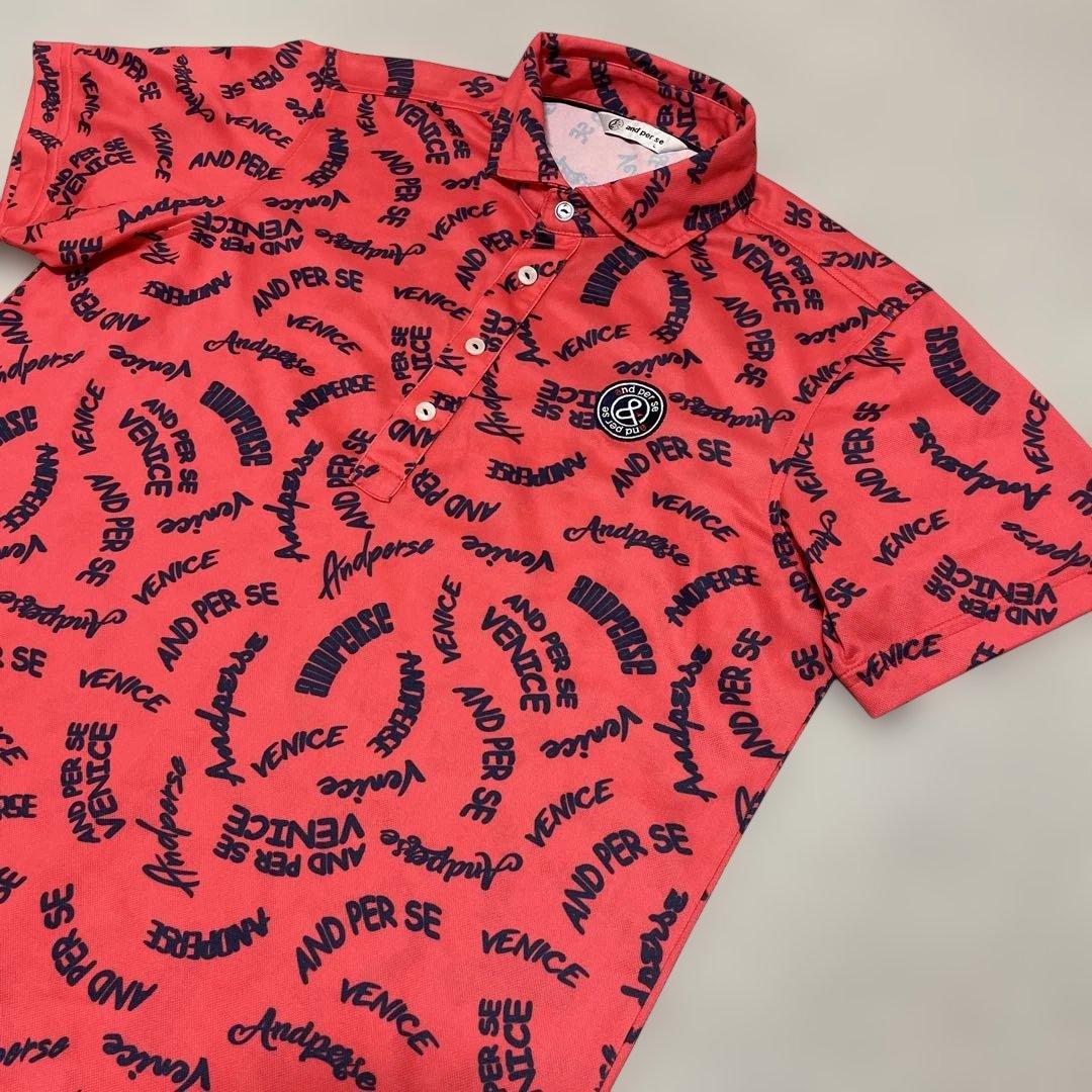 美品 and per se アンパスィ ポロシャツ メンズ L 総柄 レッド系