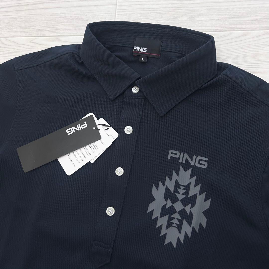 新品　PING ピン　ポロシャツ　半袖　ネイビー　背面ロゴ　Lサイズ
