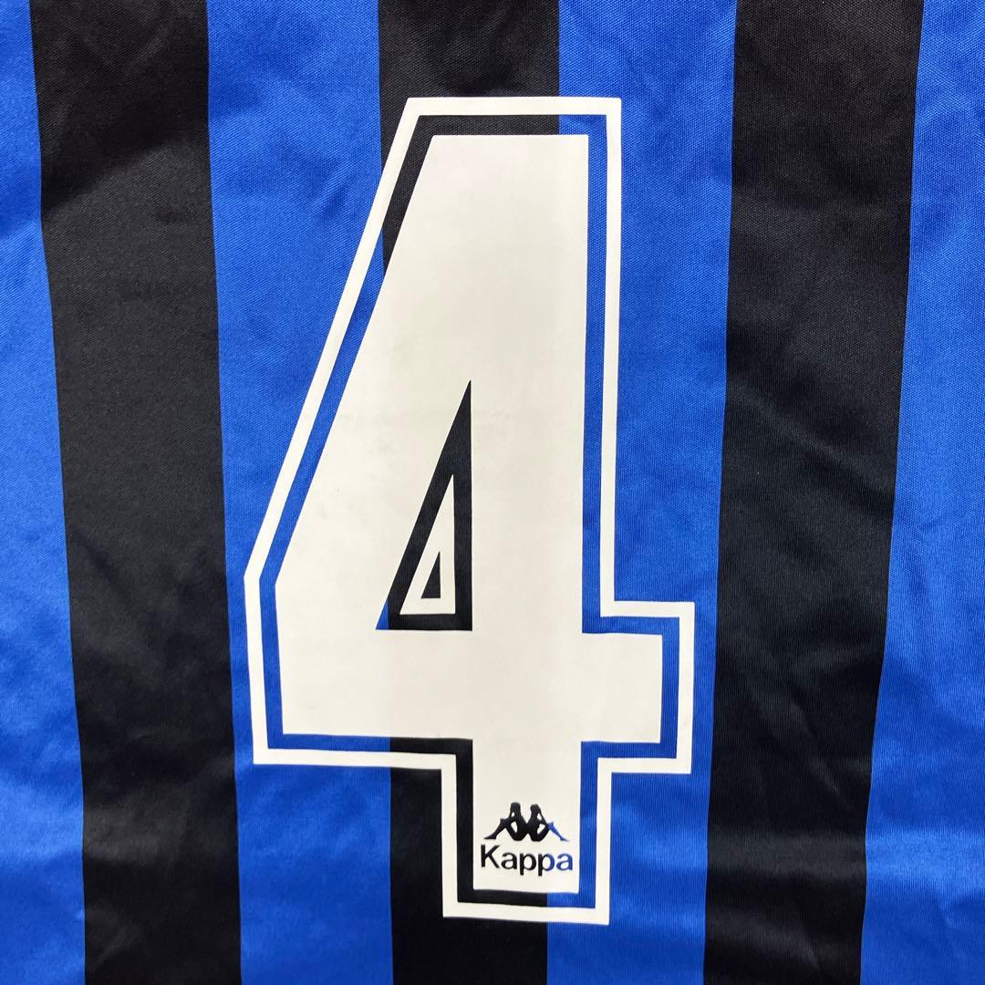 【未使用】90s Kappa 長袖サッカーシャツ #4 日本製 縦縞 青黒 XL