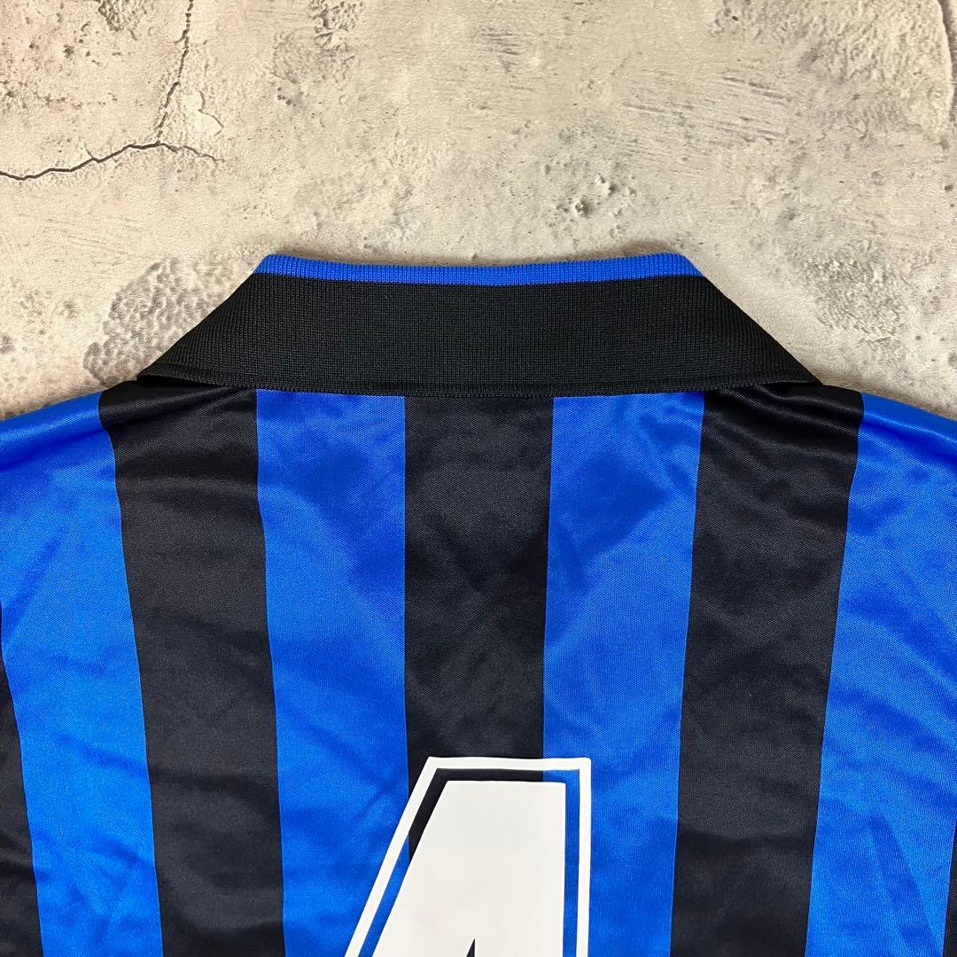 【未使用】90s Kappa 長袖サッカーシャツ #4 日本製 縦縞 青黒 XL