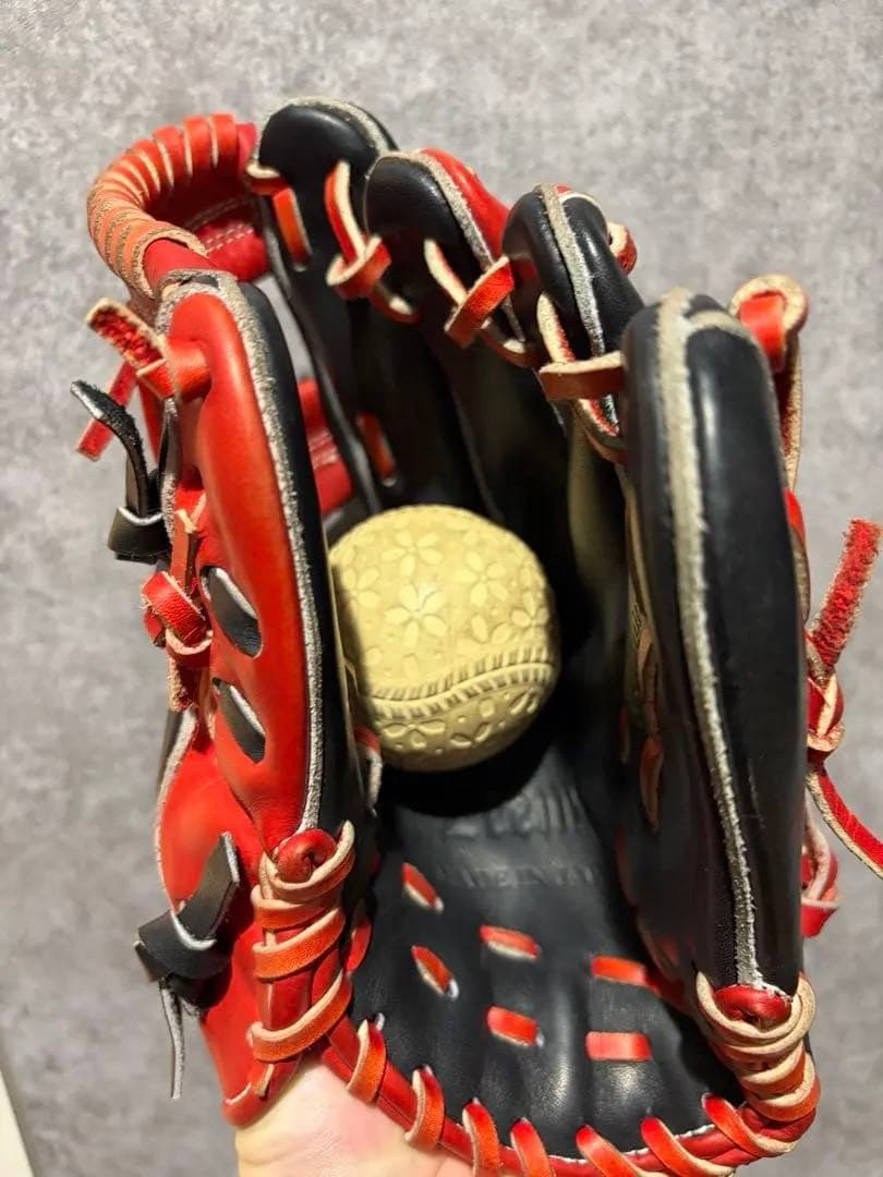 Zeemsジームス 軟式野球グローブ 内野手用 ブラックレッド
