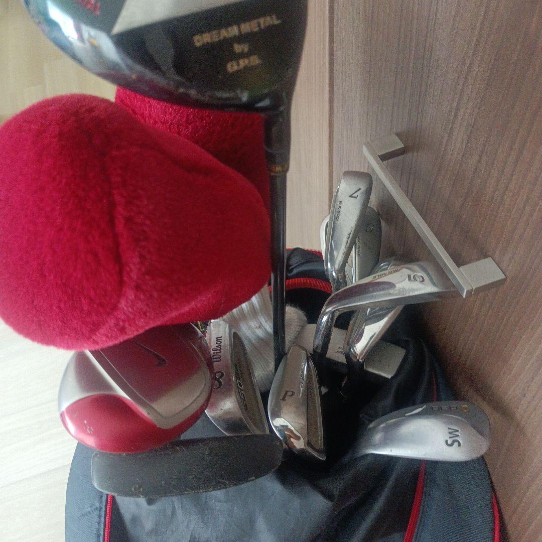 GOLF キャディバッグ 右用　黒と赤 クラブ付き13本セット