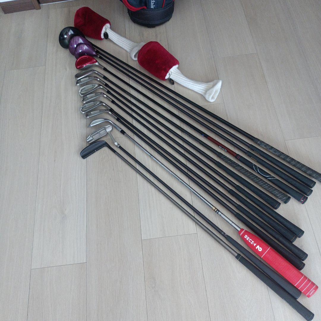 GOLF キャディバッグ 右用　黒と赤 クラブ付き13本セット