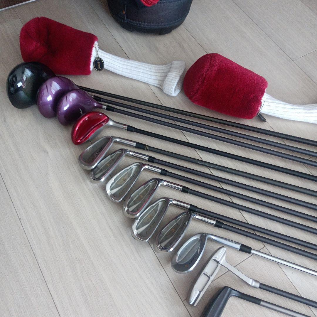 GOLF キャディバッグ 右用　黒と赤 クラブ付き13本セット