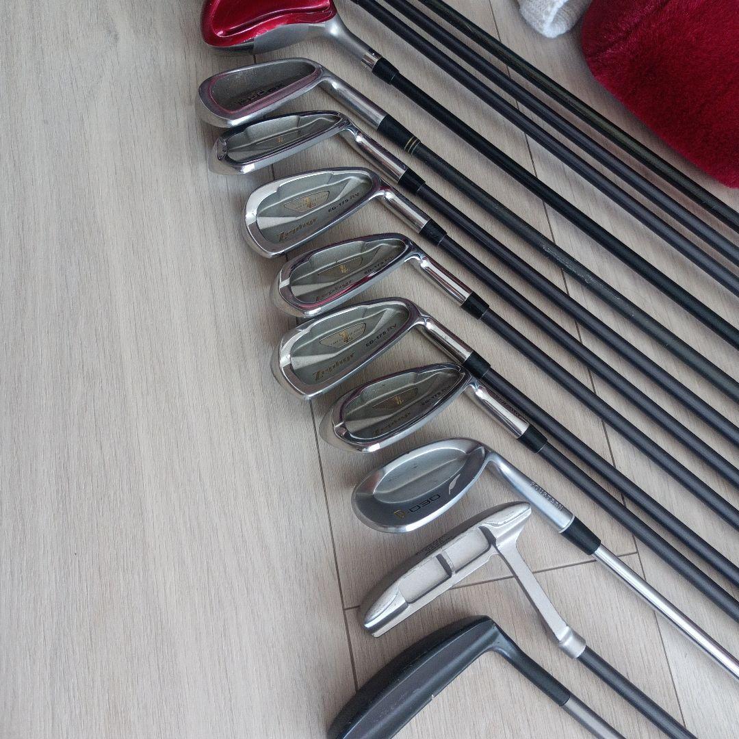 GOLF キャディバッグ 右用　黒と赤 クラブ付き13本セット