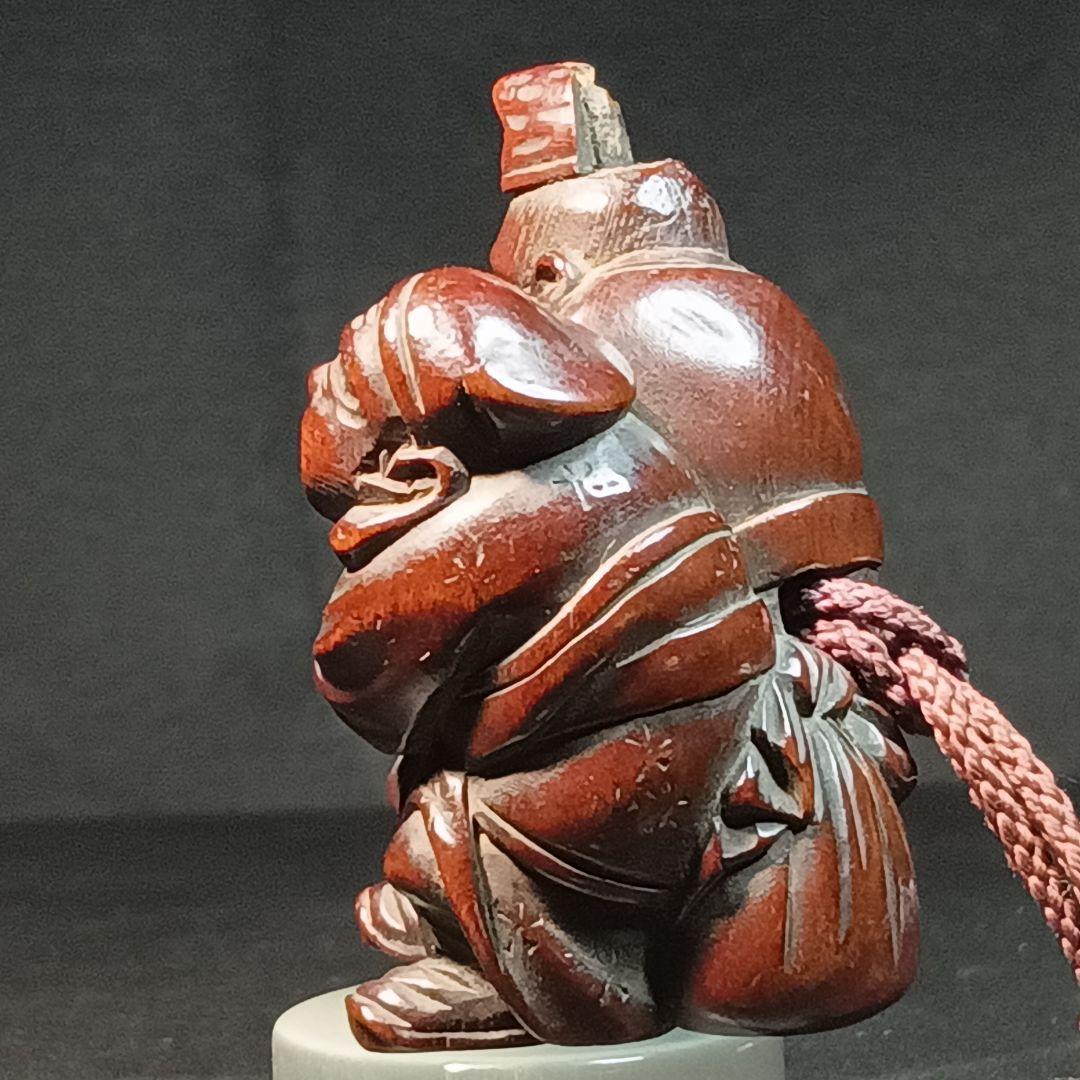 柘植彫 江戸時代 根付 「恵比寿大黒の図」 縁起物