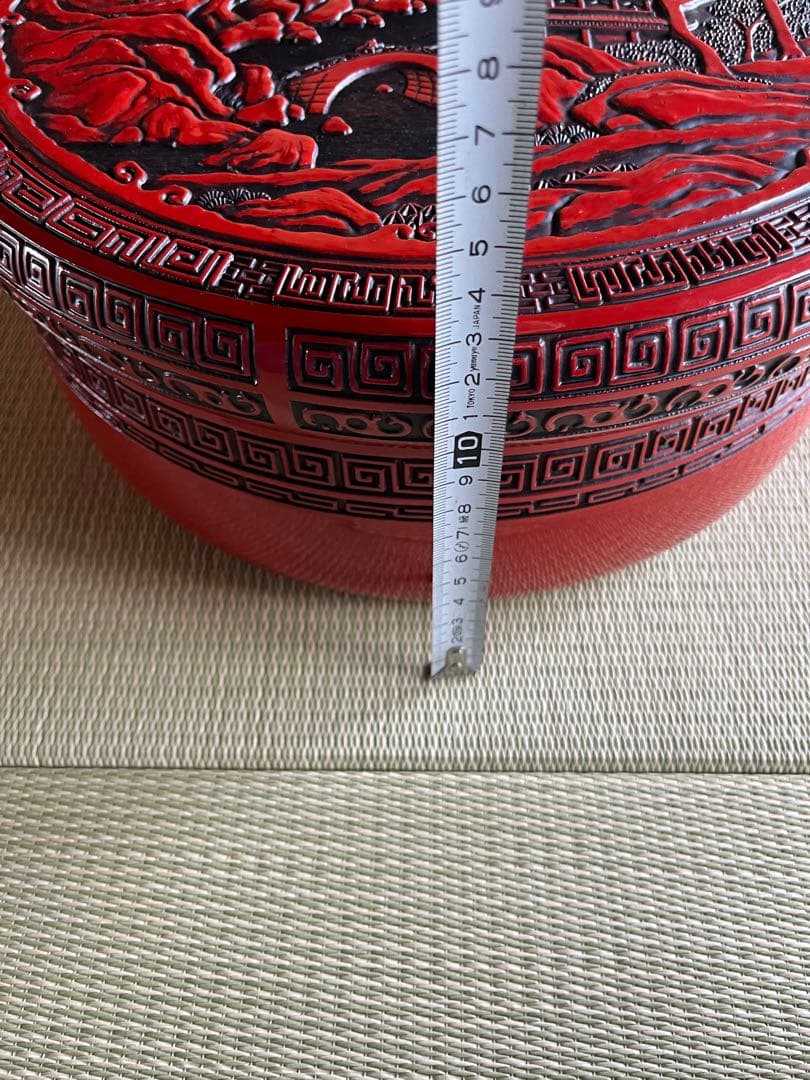 仙台堆朱 朱塗り 漆塗り 漆器 丸型 茶櫃 茶道具 湯呑み茶碗ケース