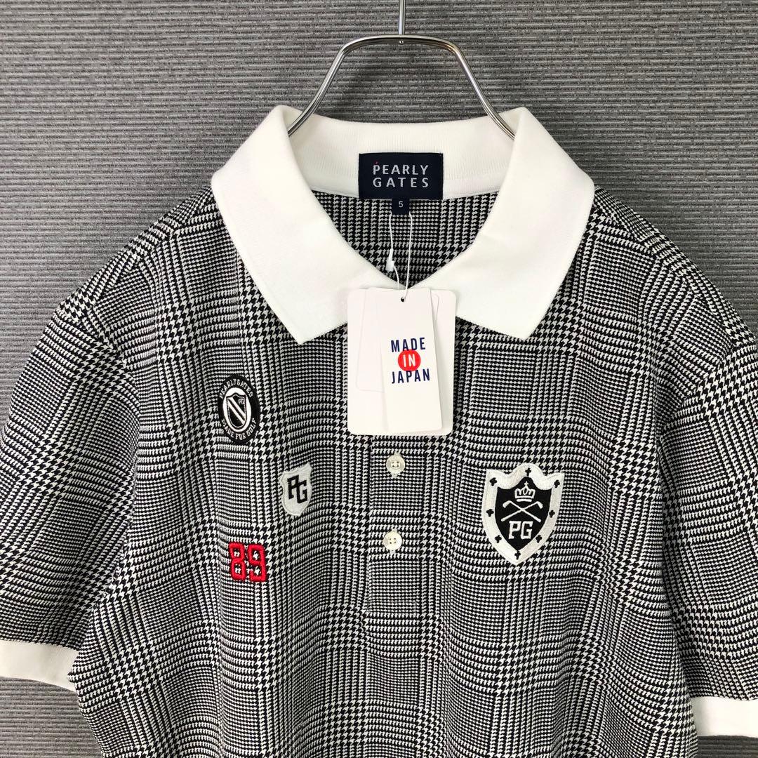 未使用品 PEARLY GATES チェック 半袖 ポロシャツ 5 グレー