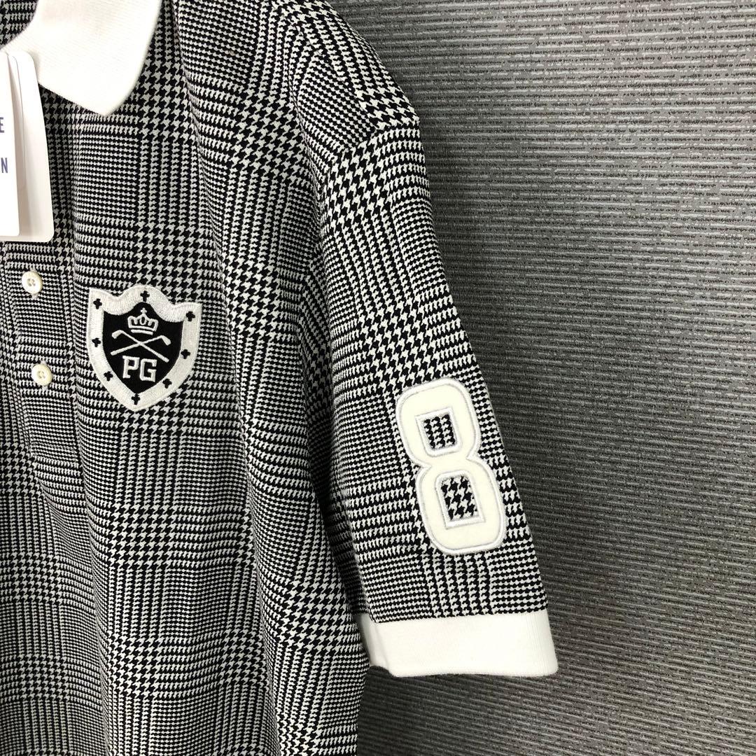 未使用品 PEARLY GATES チェック 半袖 ポロシャツ 5 グレー