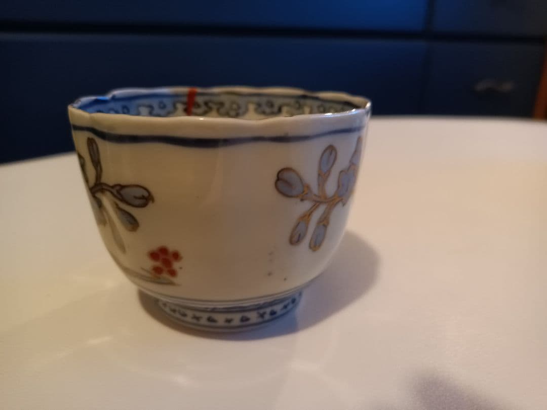 【古伊万里】草木装飾　金彩染付　蕎麦猪口　江戸時代中期