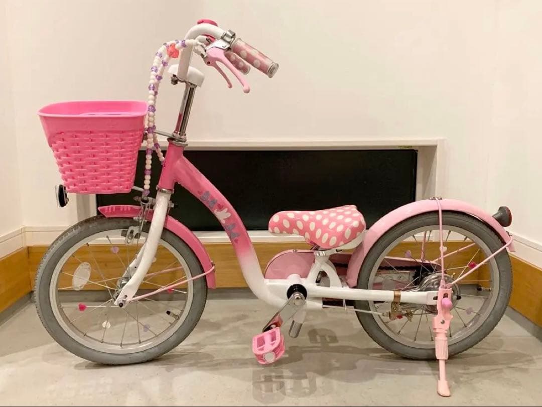 子供用自転車 16インチ ピンク　アイデス社　ミニーマウス・ポルカドット