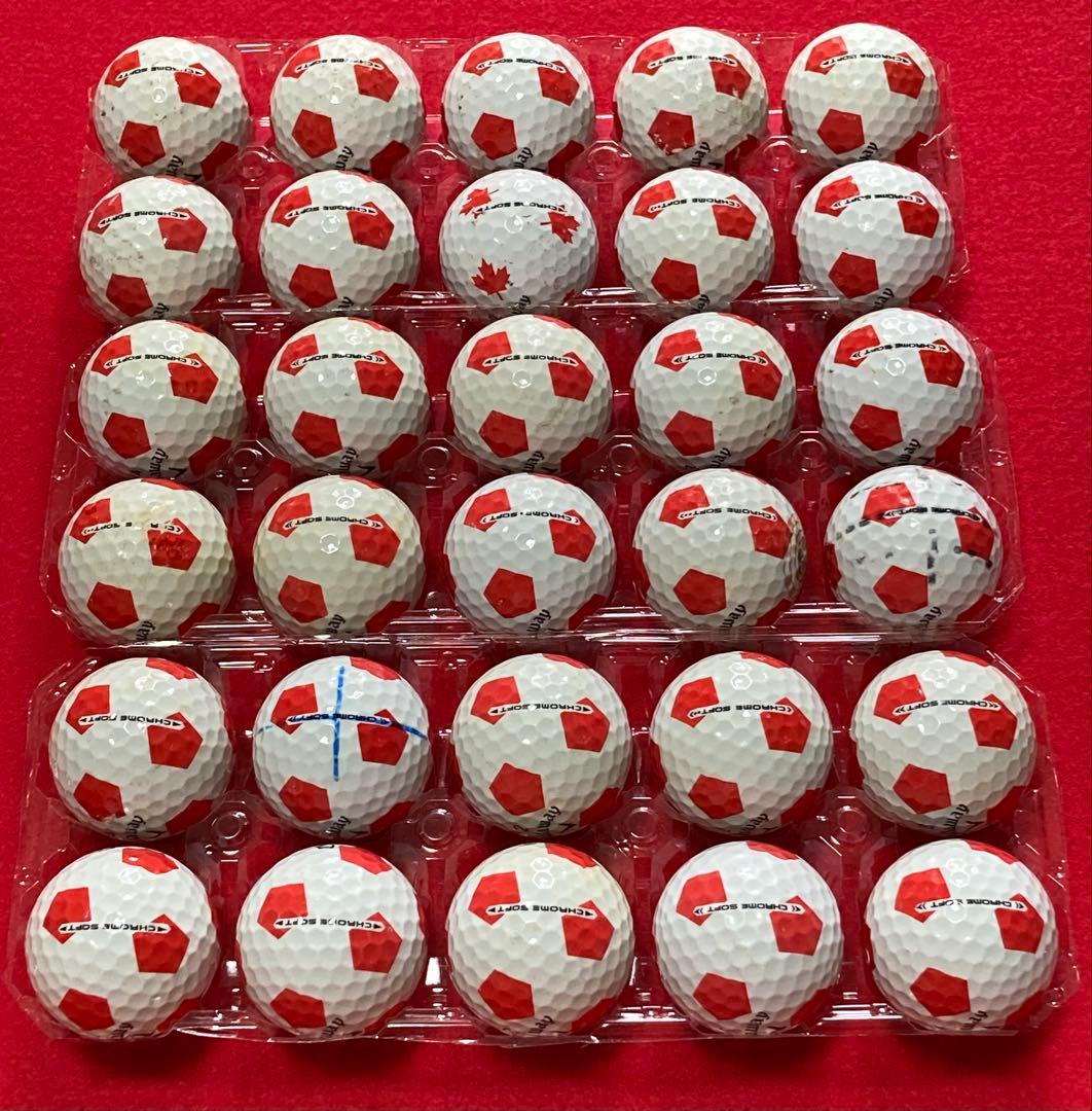 M109【中古ゴルフボール】キャロウェイ/クロムソフト 《サッカー柄》赤30個