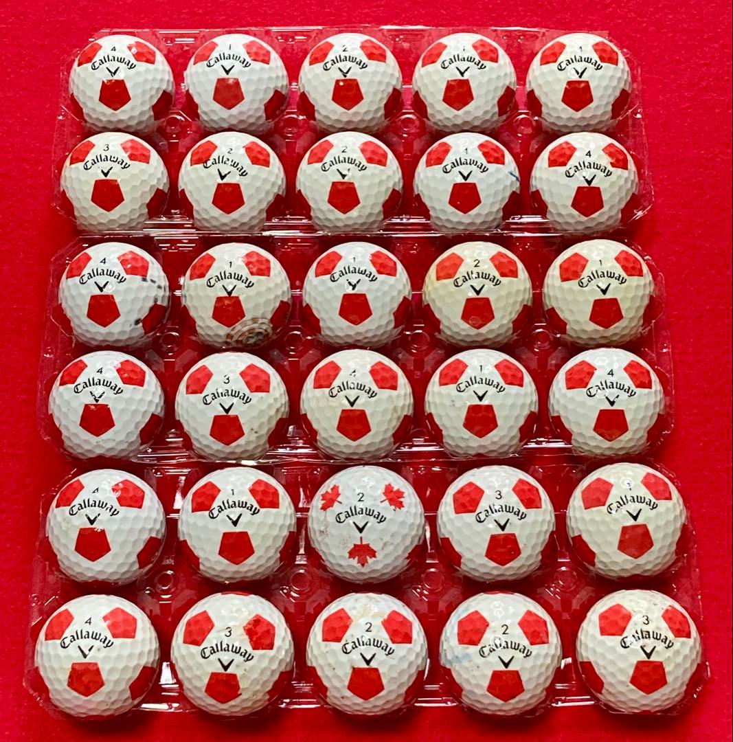 M109【中古ゴルフボール】キャロウェイ/クロムソフト 《サッカー柄》赤30個