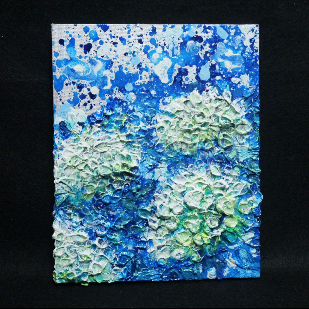 油絵 油彩 油彩画 絵 絵画【梅雨の水たまり白い紫陽花】
