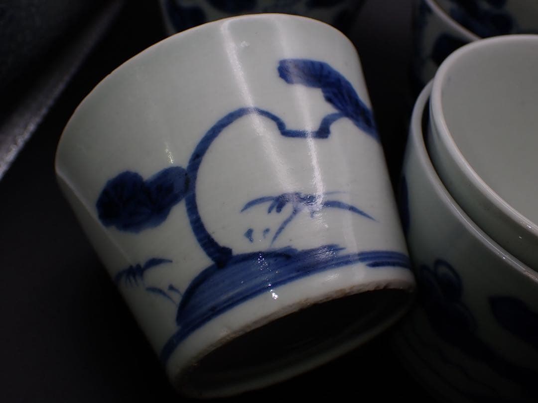 【完品】古伊万里 <まとめて10客> そば猪口 江戸中期 骨董品(青10)