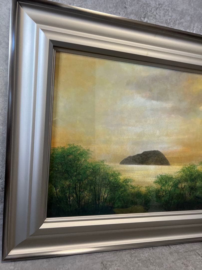曲子明良 絵画 日本画 「湖北」 風景画 在銘 箱付 希少品