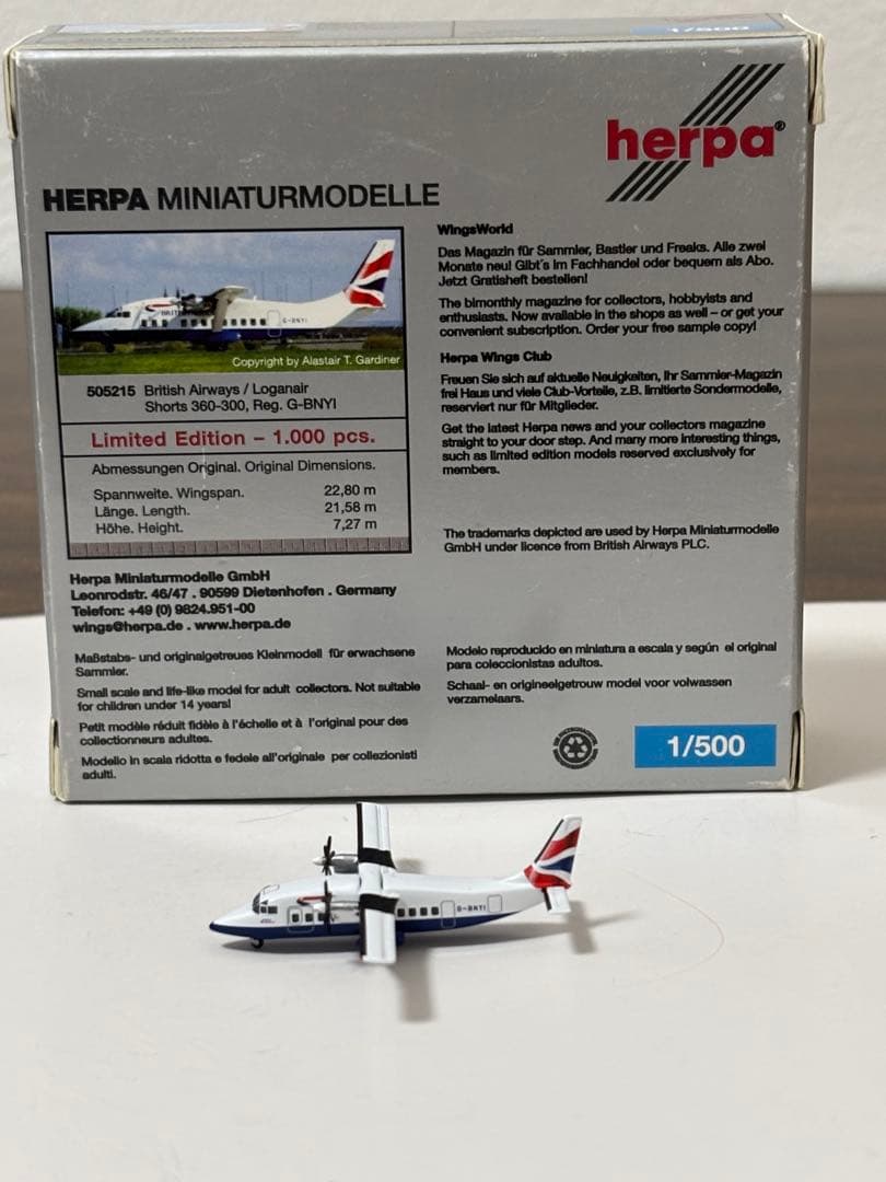 ブリティッシュ Shorts 360-300 herpa 1/500
