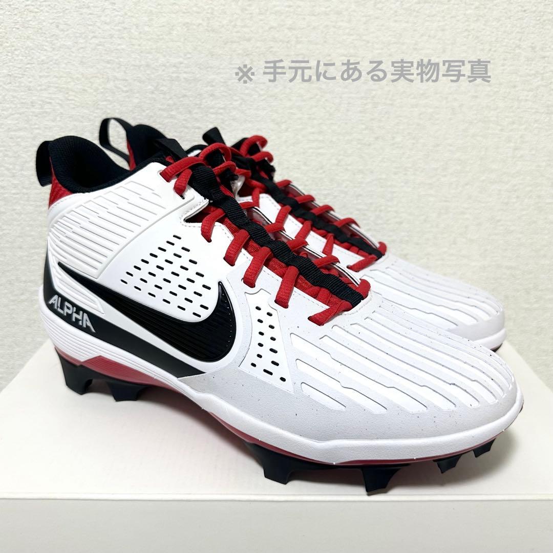 ナイキ 28cm アルファ メナス ストロング アメフト スパイク 靴 白 赤