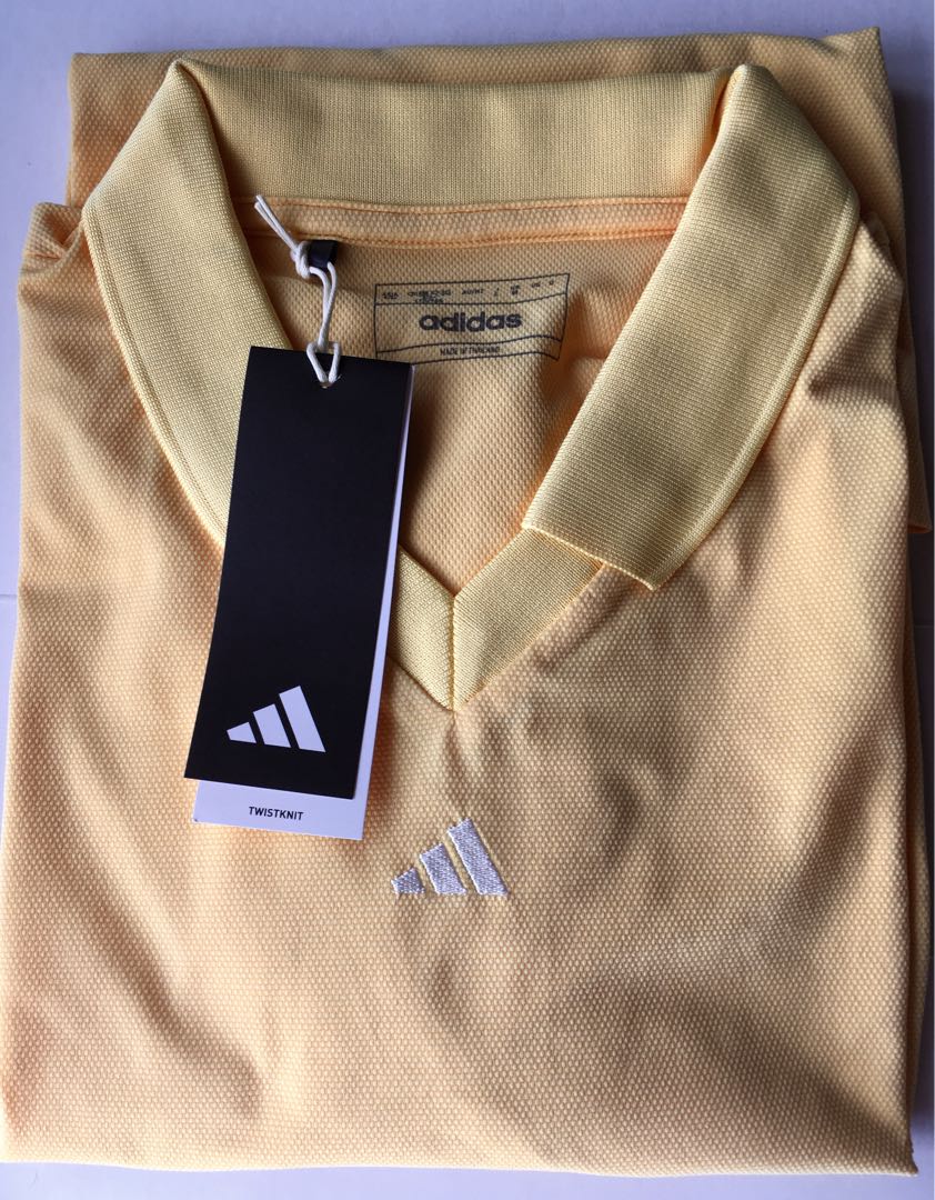 【adidas GOLF/アディダス】Vネック ツイストニット半袖シャツ・L黄色