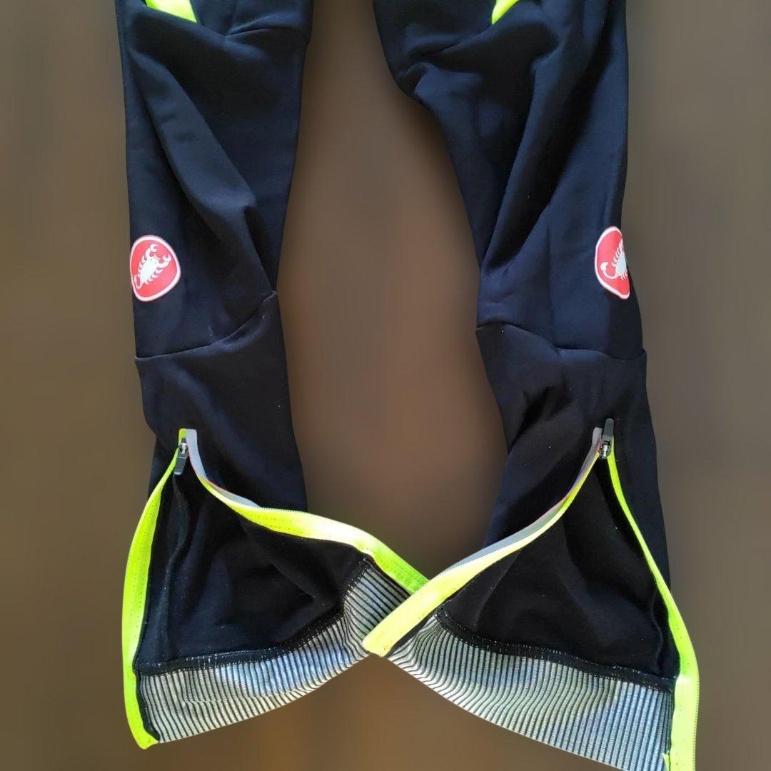 Castelli ビブタイツ ブラック/イエロー 裏起毛 防風 防寒