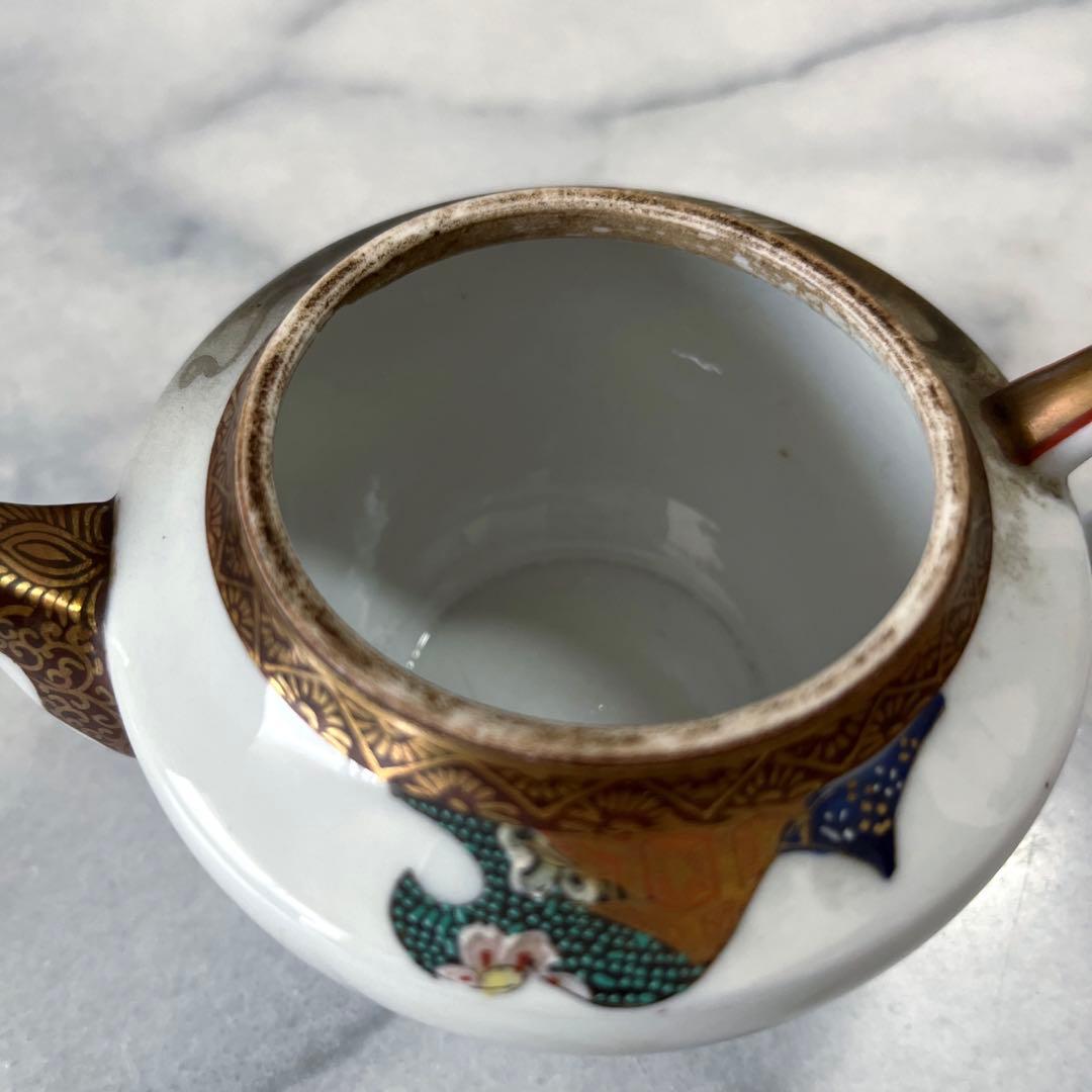 骨董／古美術品 九谷焼 青粒 玉峰画　富士 龍絵　茶器　急須