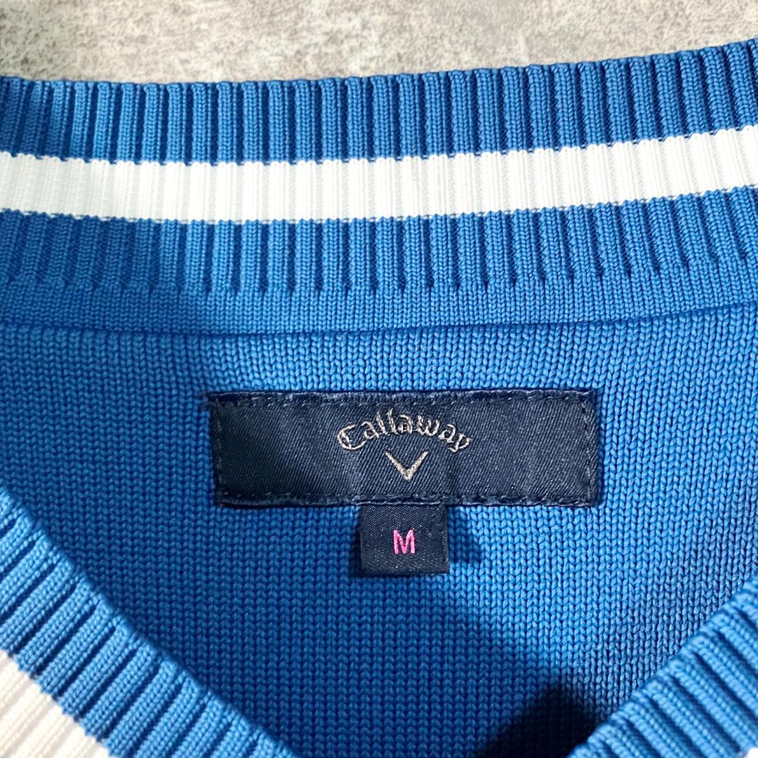 Callaway ケーブルニット　セーター　ブルー　ロゴ　刺繍　Ⅴネック