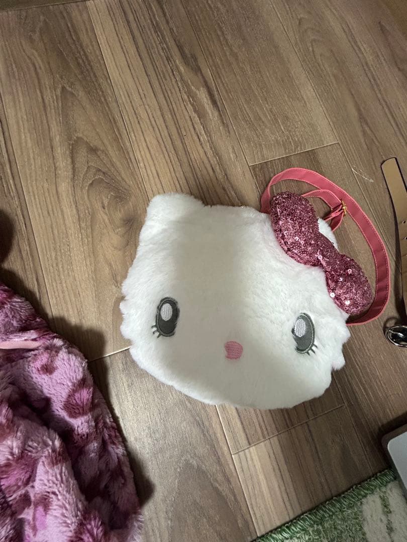 ピンクヒョウ柄ファーと猫バッグセット
