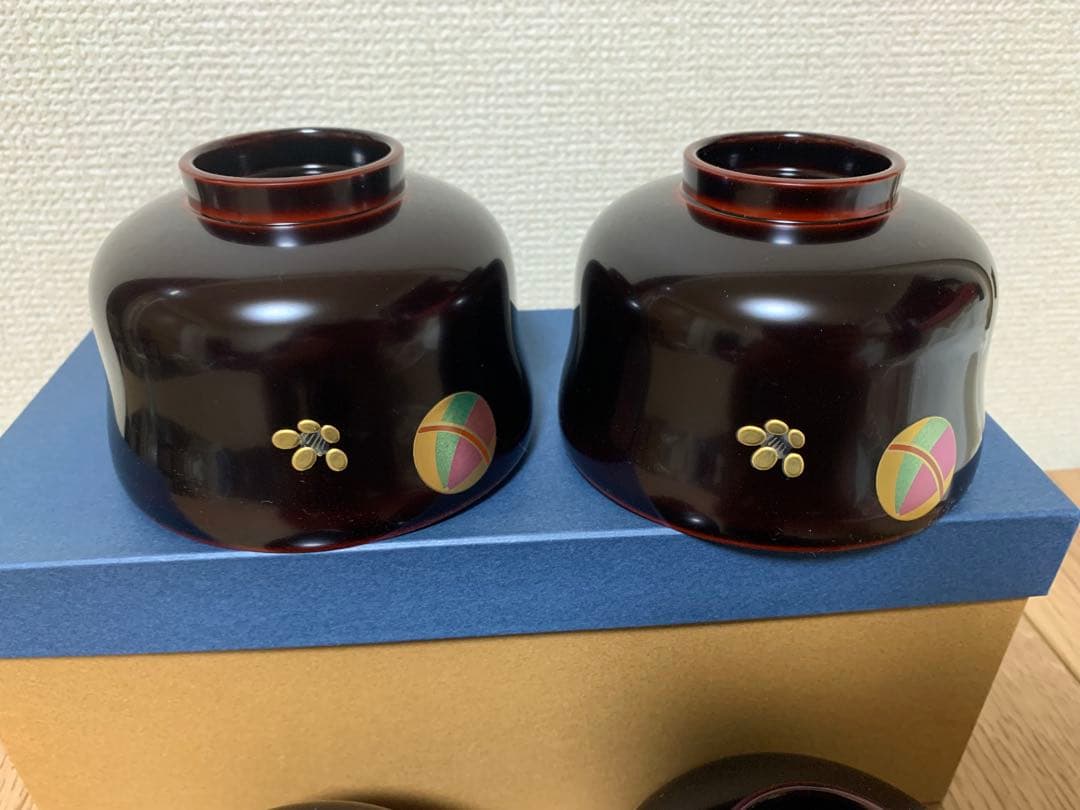 【最終価格】越前漆　沈金蒔絵木製汁椀 5客　手毬宮内庁御用達　手塗り 未使用