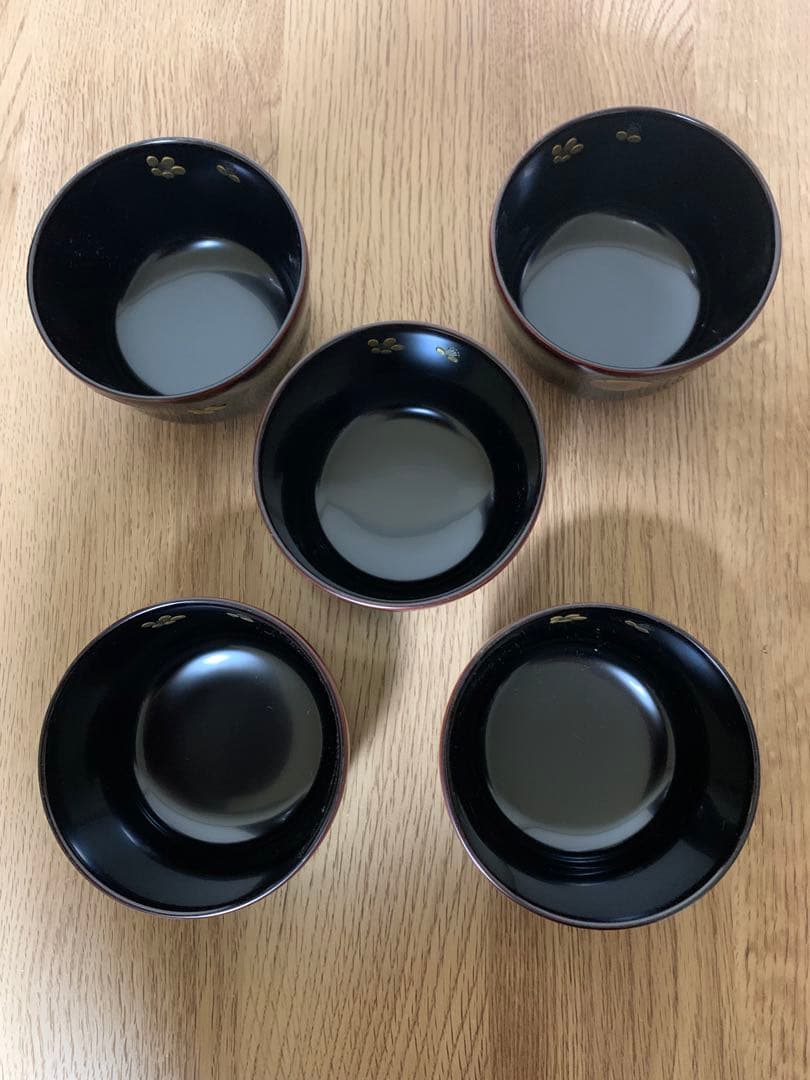 【最終価格】越前漆　沈金蒔絵木製汁椀 5客　手毬宮内庁御用達　手塗り 未使用