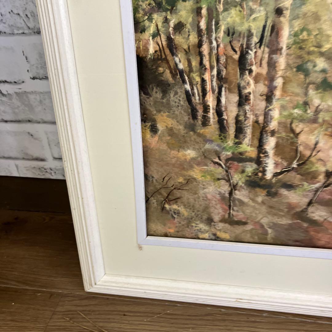 風景画 森林 樹木 和紙 切り絵 貼り絵 ちぎり絵 アート 額装 インテリア