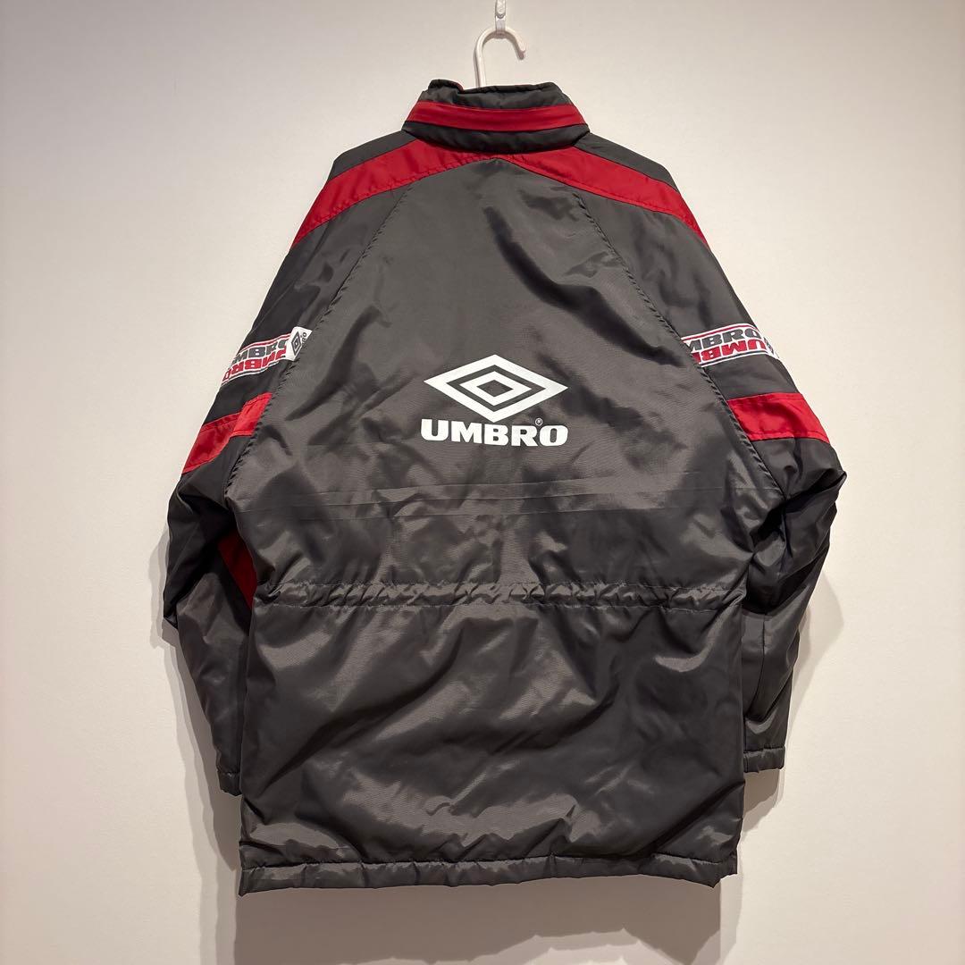 90s UMBRO AJAX ビッグロゴ 中綿ベンチコート グレー×レッド