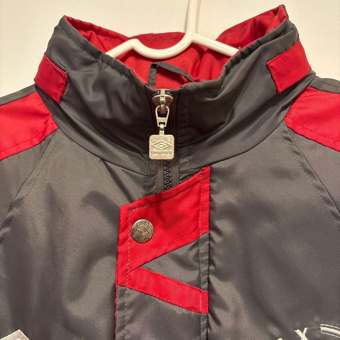90s UMBRO AJAX ビッグロゴ 中綿ベンチコート グレー×レッド