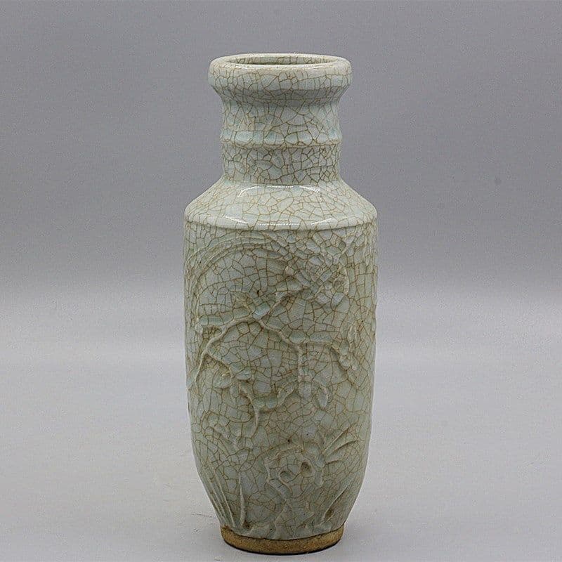 宋湖田窯開片浮彫花鳥図爆竹瓶 景徳鎮 陶磁器 装飾品 現代工芸品美術品 置物