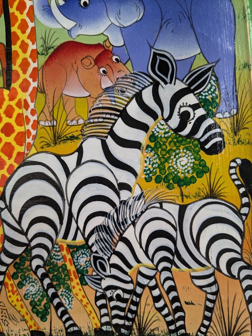 ●アフリカの絵画、ティンガティンガ、夕暮れ時のサバンナ、30×40cm
