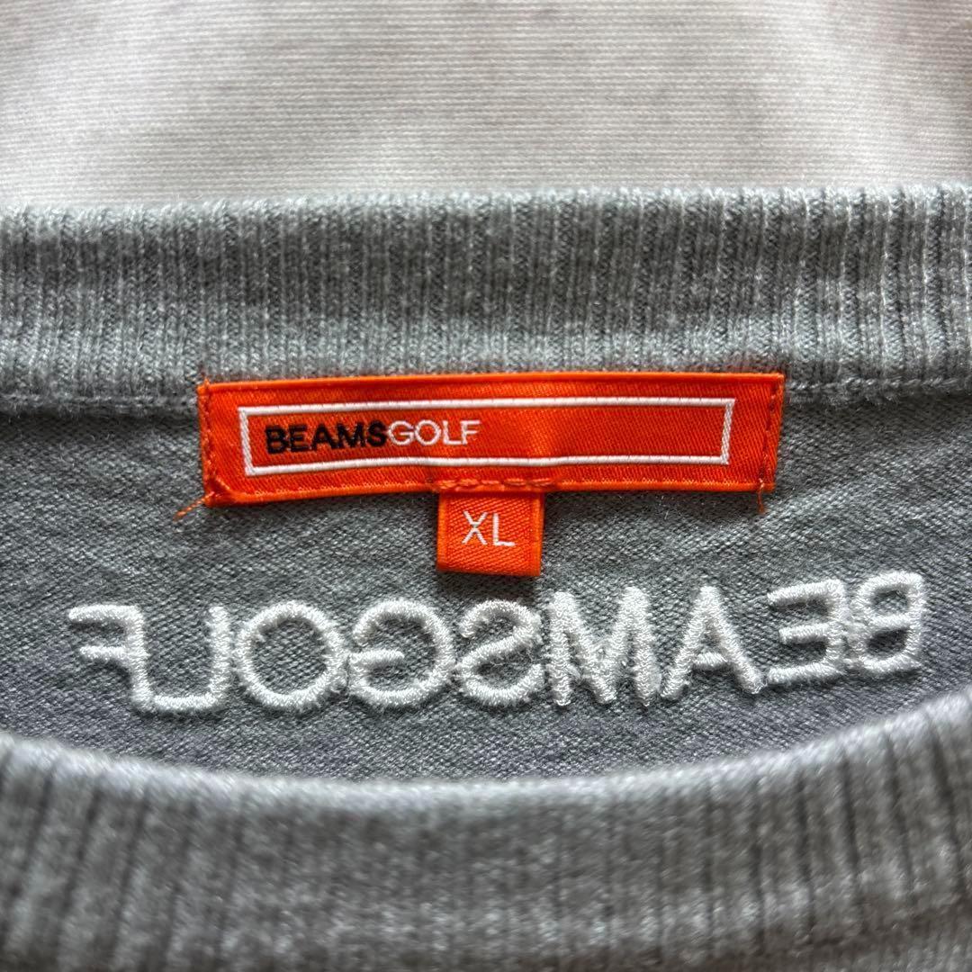 BEAMS GOLF ロゴセーター 刺繍 バイカラー グレー 黄緑 XL