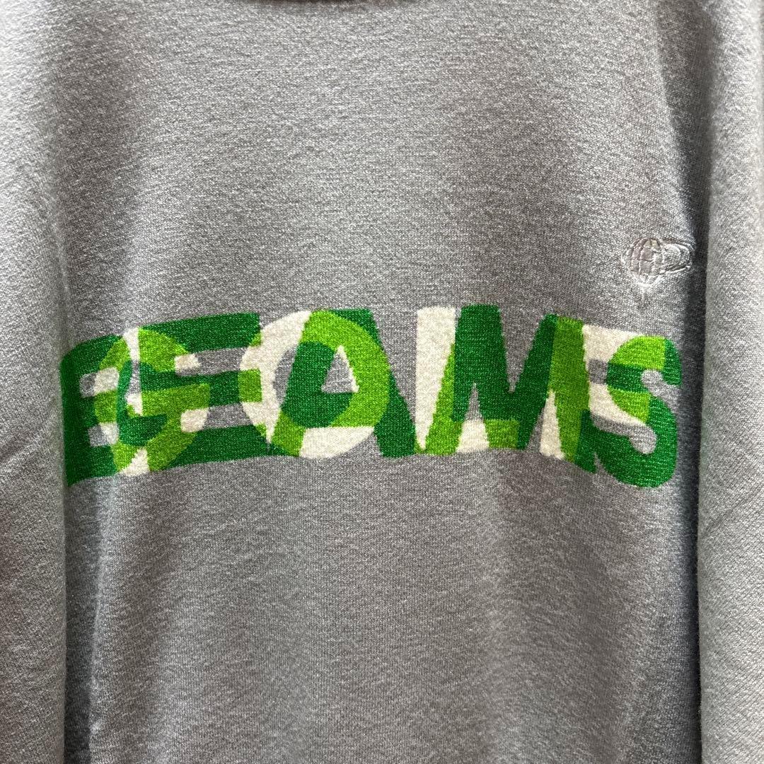 BEAMS GOLF ロゴセーター 刺繍 バイカラー グレー 黄緑 XL