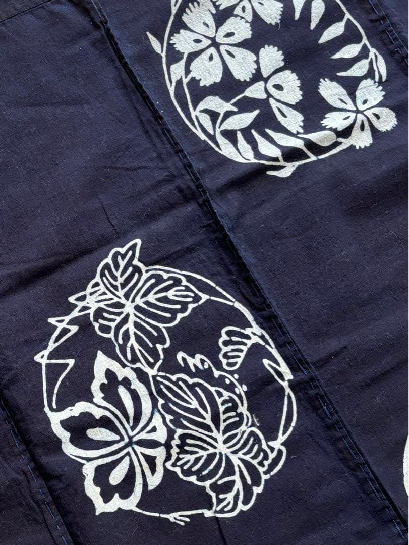 古布　筒描　藍染　風呂敷　木綿　型染め　JAPAN blue 襤褸　BORO