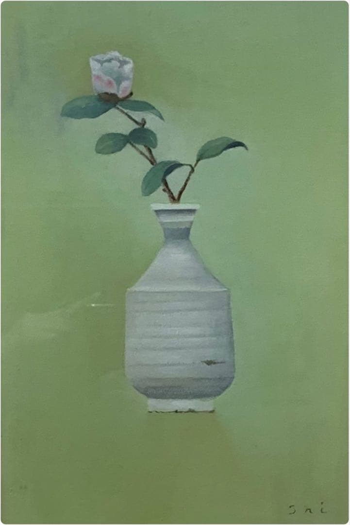 希少　絵画　油彩肉筆画　真作　神門四郎『山茶花』M6サイズ