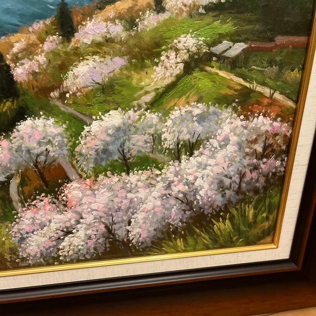 【値下げしました】油彩画 桜の丘の風景