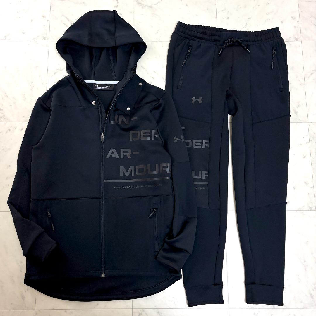 アンダーアーマー L　UAハイブリッド ニットジャケット & パンツ 上下 黒