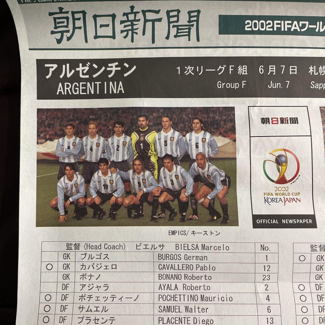FIFAワールドカップ2002 朝日新聞　アルゼンチン対イングランド　メンバー表
